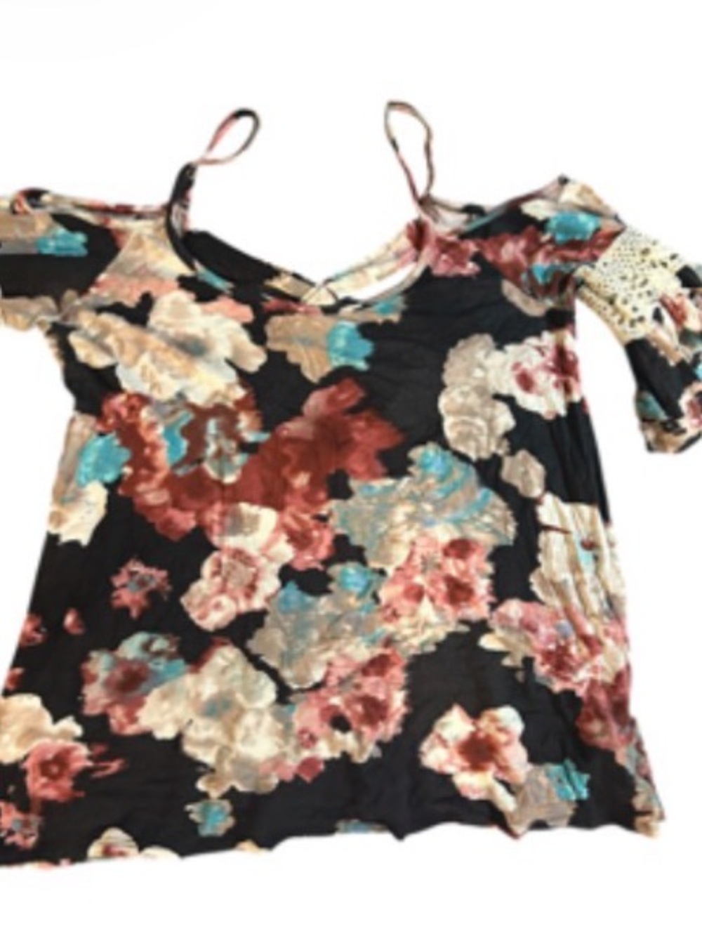 Floral Cold-Shoulder Women’s Top in Black and Multi